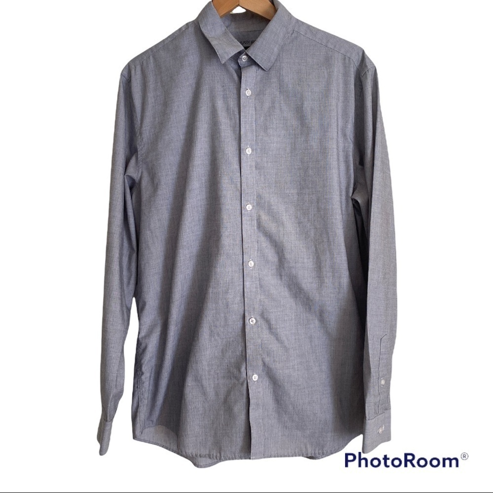 💸 Express Slim Fit Easy- Iron Gray Blue Turn Down Collar Shirt Size L - Picture 2 of 6